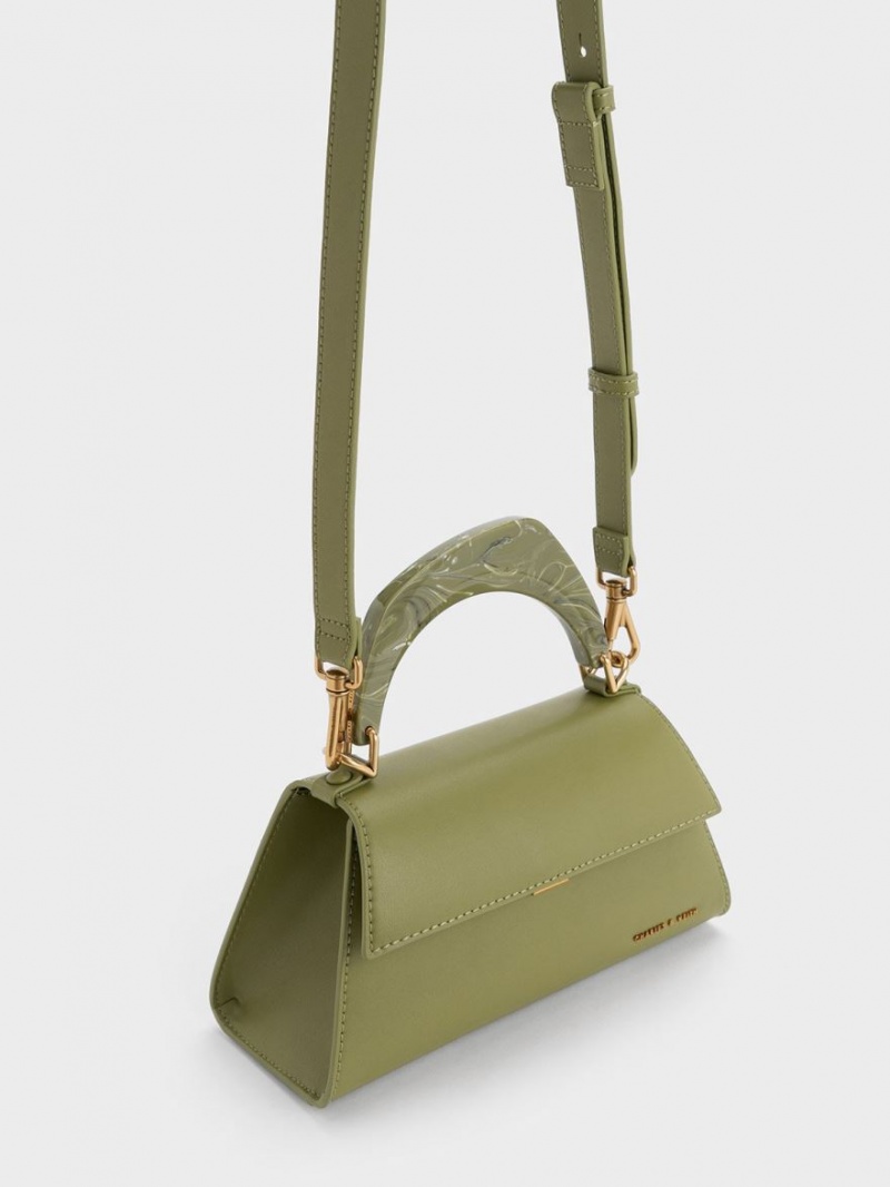 τσάντεσ tote Charles And Keith Marlin Acrylic Handle Trapeze Ελιά | 83052-LRXI