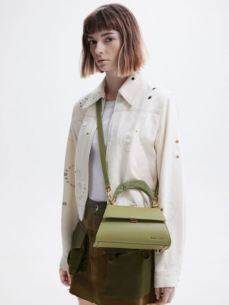 τσάντεσ tote Charles And Keith Marlin Acrylic Handle Trapeze Ελιά | 83052-LRXI