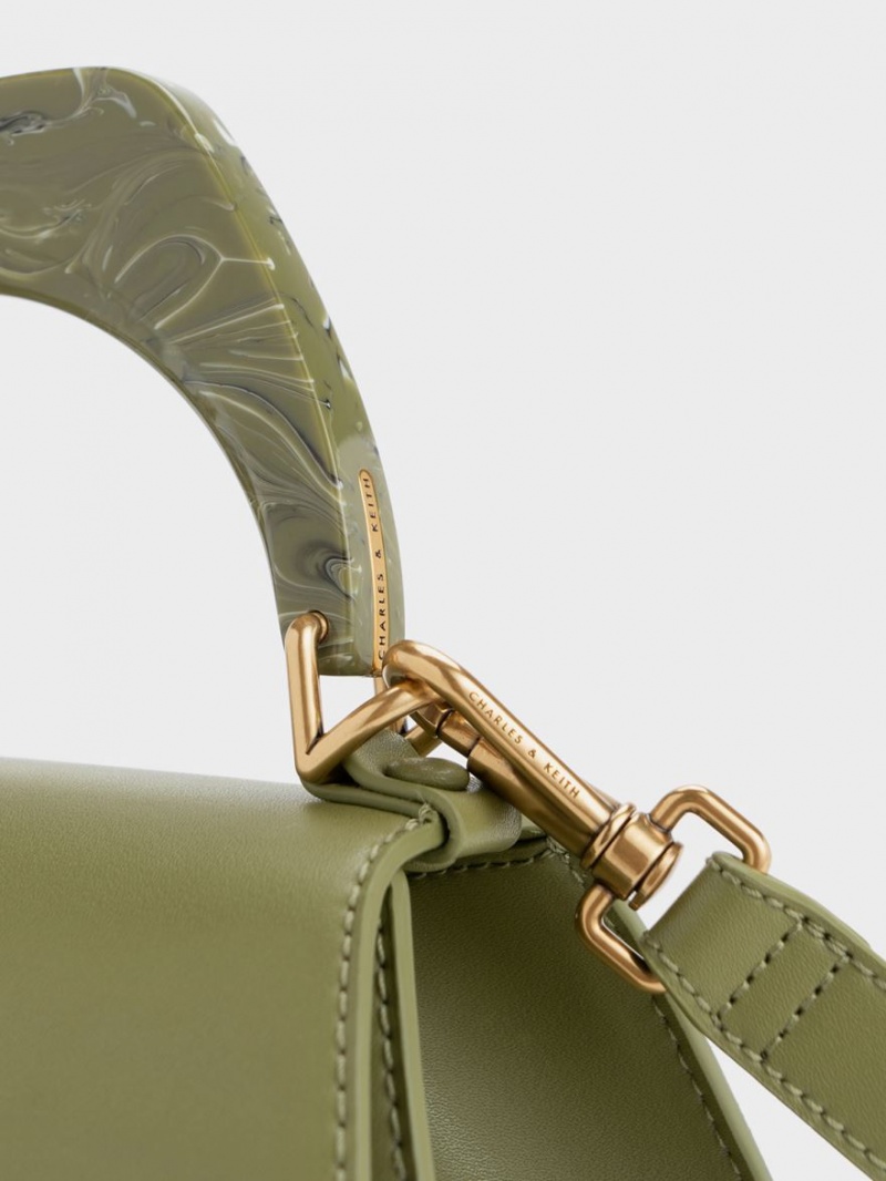 τσάντεσ tote Charles And Keith Marlin Acrylic Handle Trapeze Ελιά | 83052-LRXI