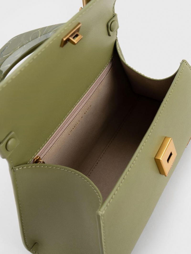 τσάντεσ tote Charles And Keith Marlin Acrylic Handle Trapeze Ελιά | 83052-LRXI