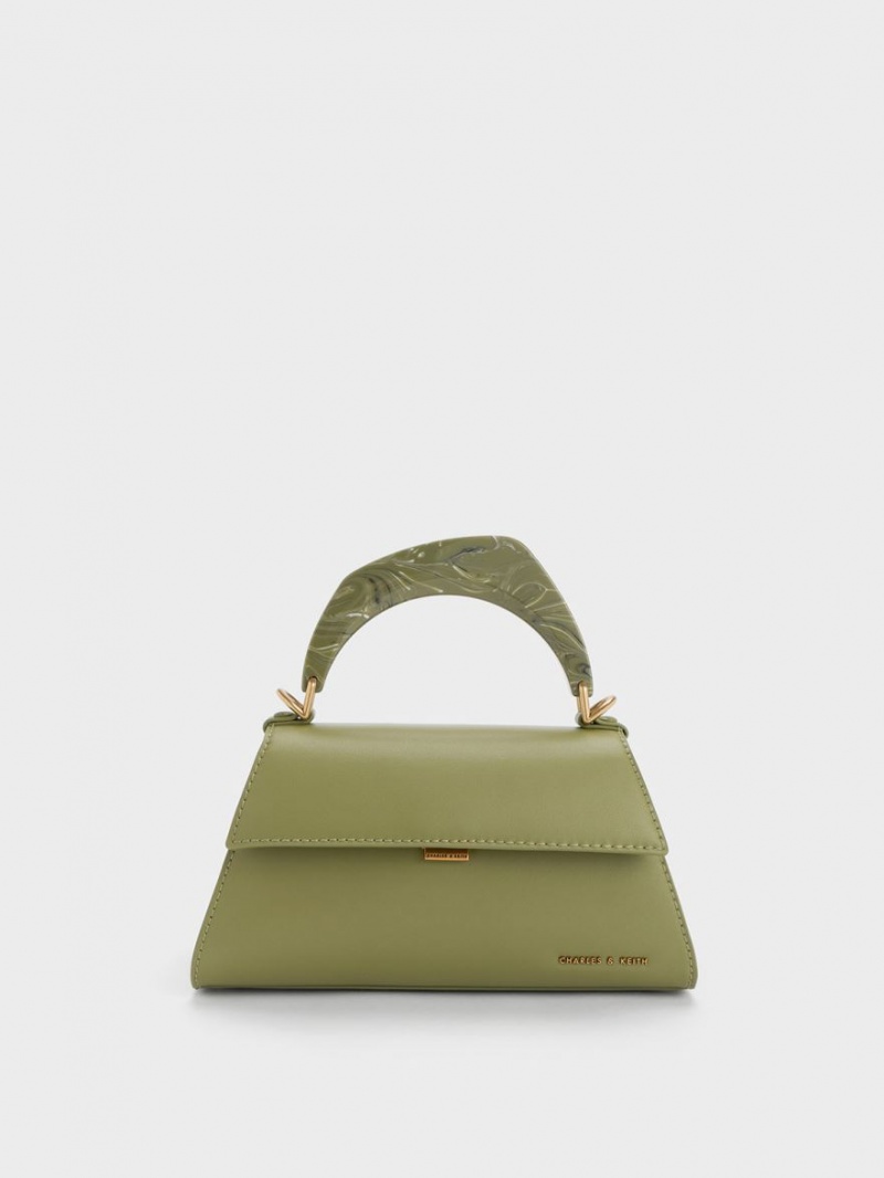 τσάντεσ tote Charles And Keith Marlin Acrylic Handle Trapeze Ελιά | 83052-LRXI