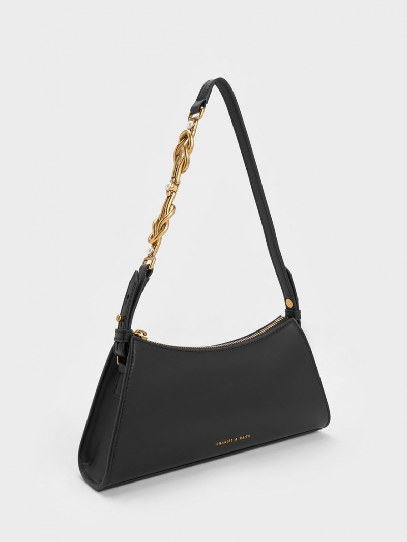 τσάντεσ tote Charles And Keith Metallic-Accent λουρακια Trapeze μαυρα | 02463-ZLEN