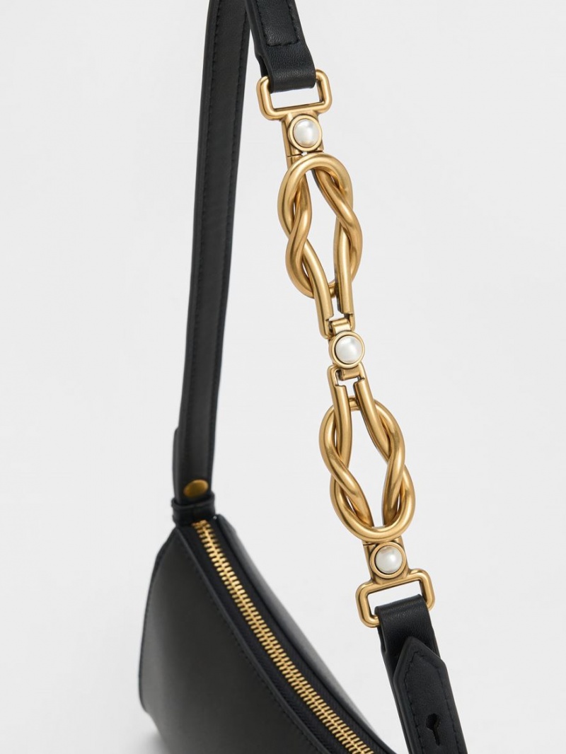τσάντεσ tote Charles And Keith Metallic-Accent λουρακια Trapeze μαυρα | 02463-ZLEN