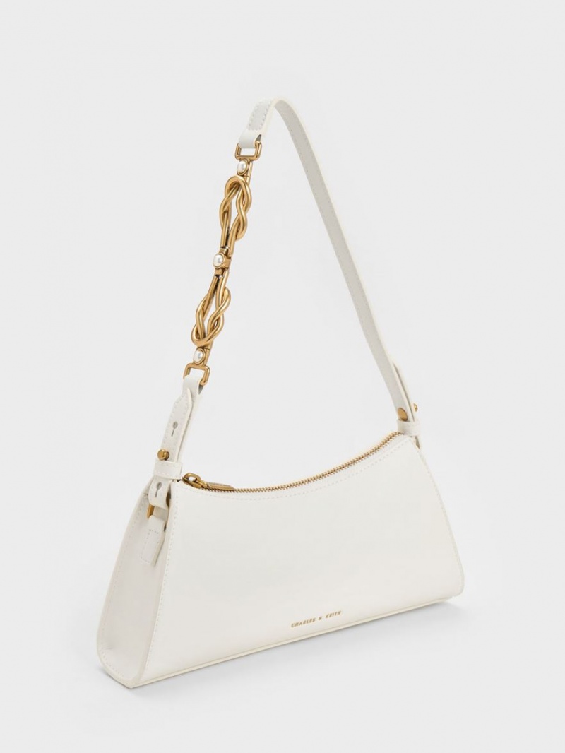 τσάντεσ tote Charles And Keith Metallic-Accent λουρακια Trapeze ασπρα | 01492-NPXB