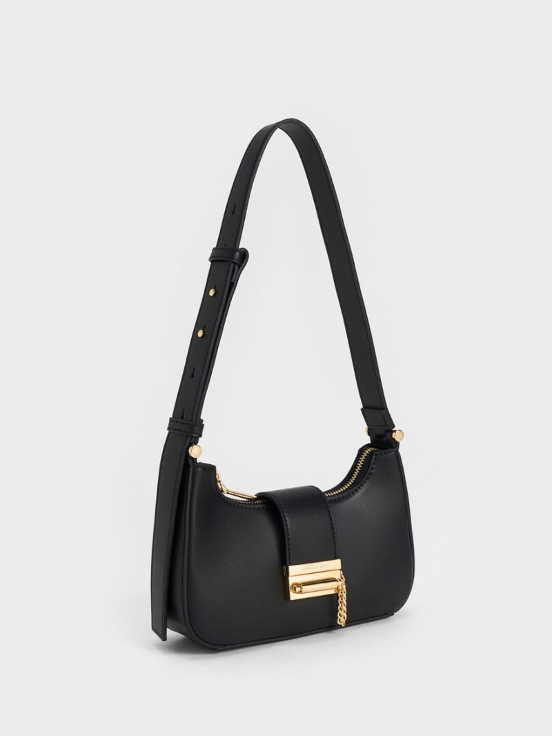 τσάντεσ tote Charles And Keith Metallic Accent Belted μαυρα | 41065-SFVE