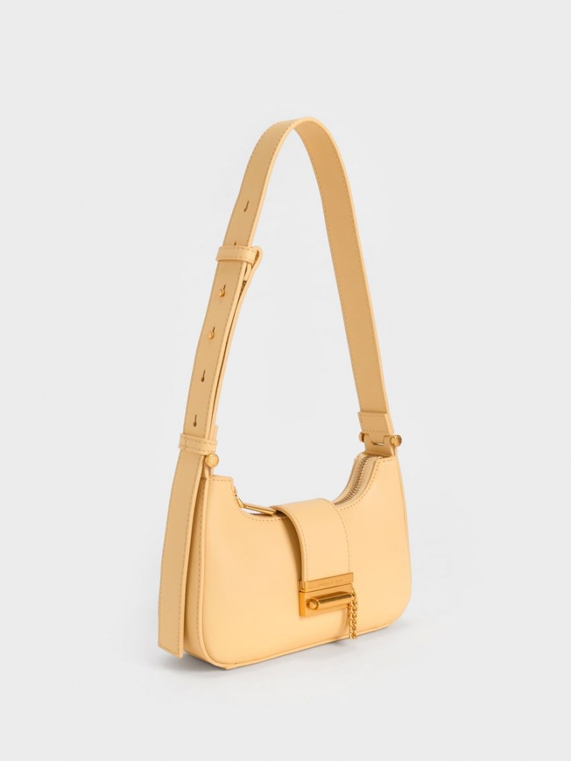τσάντεσ tote Charles And Keith Metallic Accent Belted Μπεζ | 41653-OUKY