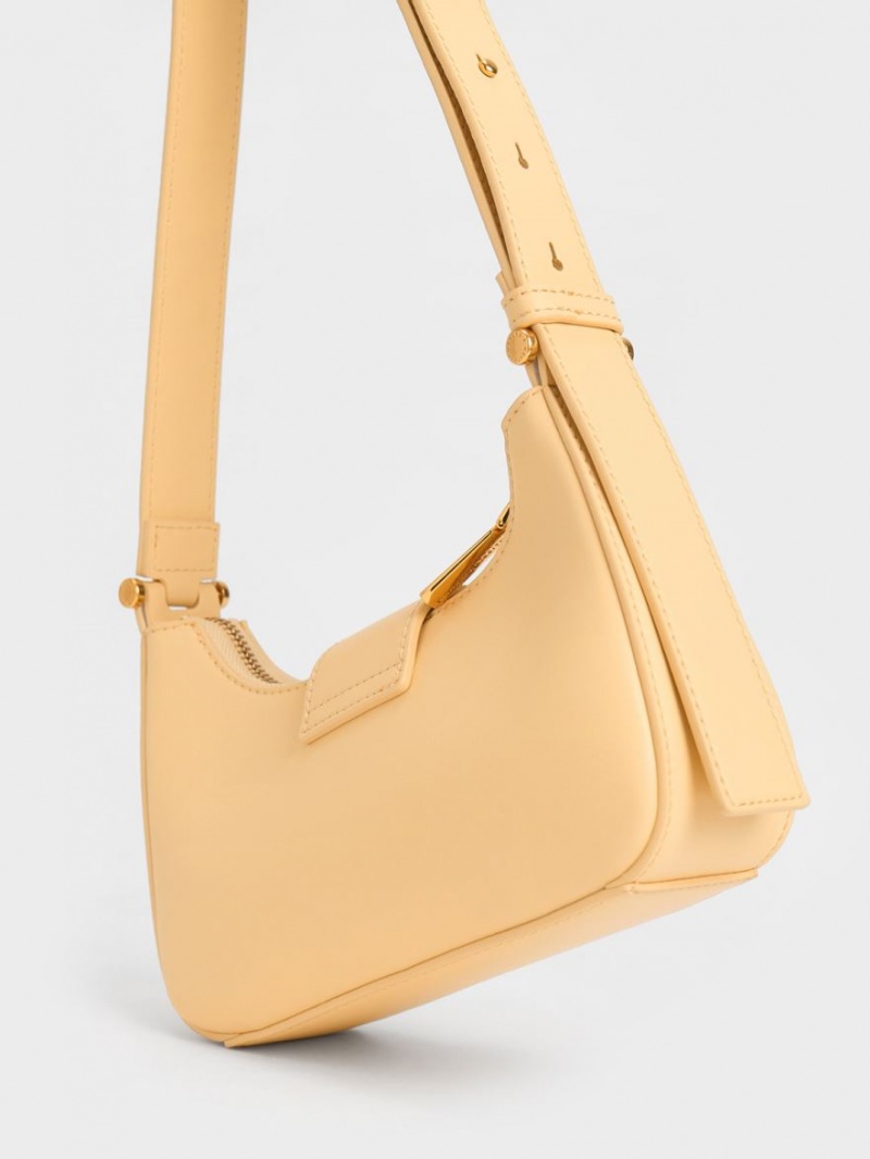 τσάντεσ tote Charles And Keith Metallic Accent Belted Μπεζ | 41653-OUKY