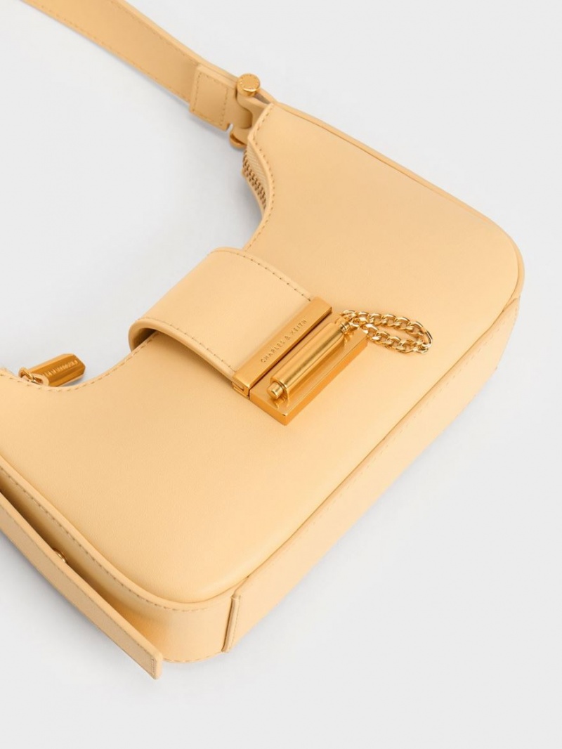 τσάντεσ tote Charles And Keith Metallic Accent Belted Μπεζ | 41653-OUKY