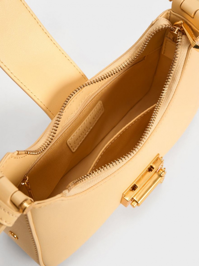 τσάντεσ tote Charles And Keith Metallic Accent Belted Μπεζ | 41653-OUKY