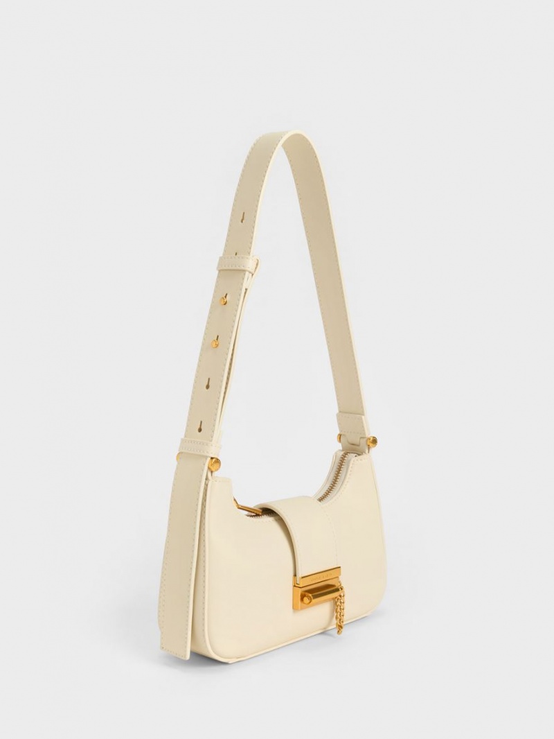 τσάντεσ tote Charles And Keith Metallic Accent Belted Μπεζ | 14935-JZMF