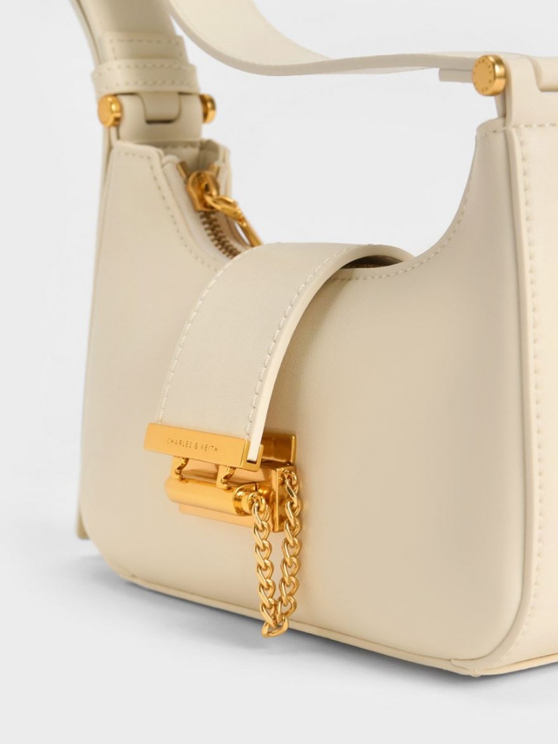 τσάντεσ tote Charles And Keith Metallic Accent Belted Μπεζ | 14935-JZMF
