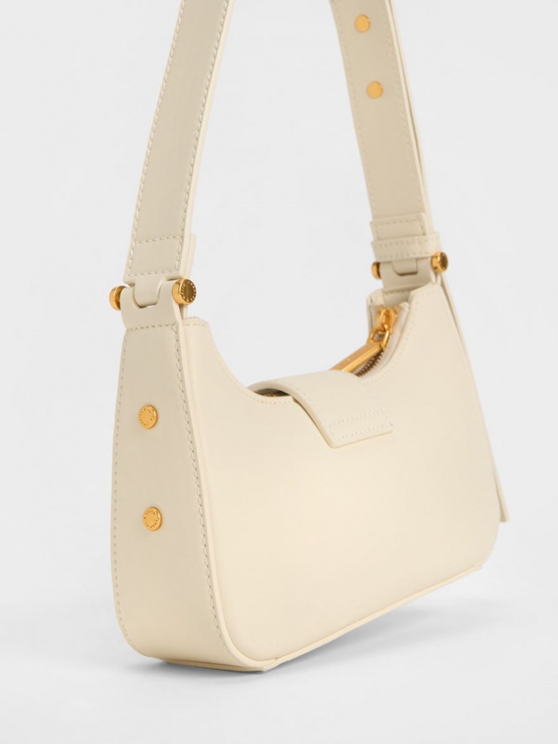 τσάντεσ tote Charles And Keith Metallic Accent Belted Μπεζ | 14935-JZMF