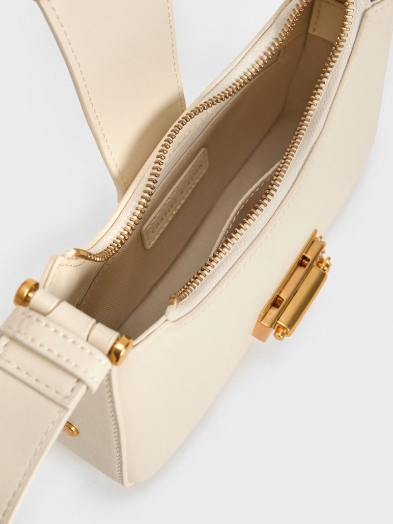 τσάντεσ tote Charles And Keith Metallic Accent Belted Μπεζ | 14935-JZMF