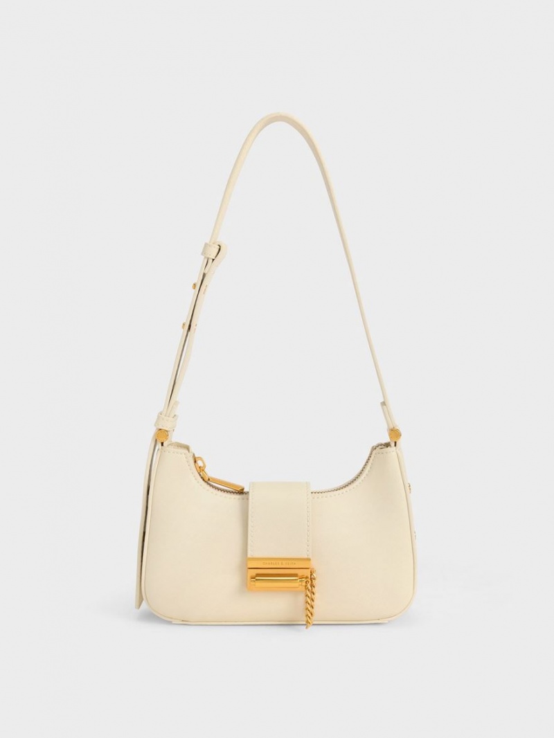 τσάντεσ tote Charles And Keith Metallic Accent Belted Μπεζ | 14935-JZMF