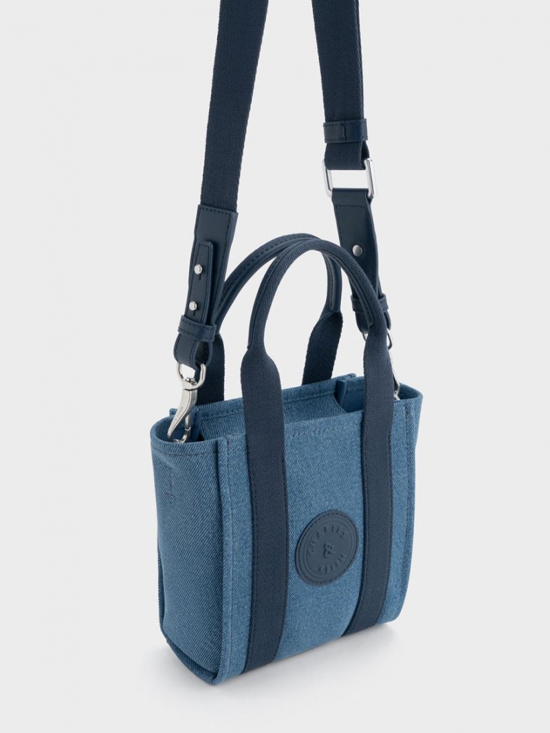 τσάντεσ tote Charles And Keith Mini Kay Denim Contrast-Trim μπλε | 41398-ULEA