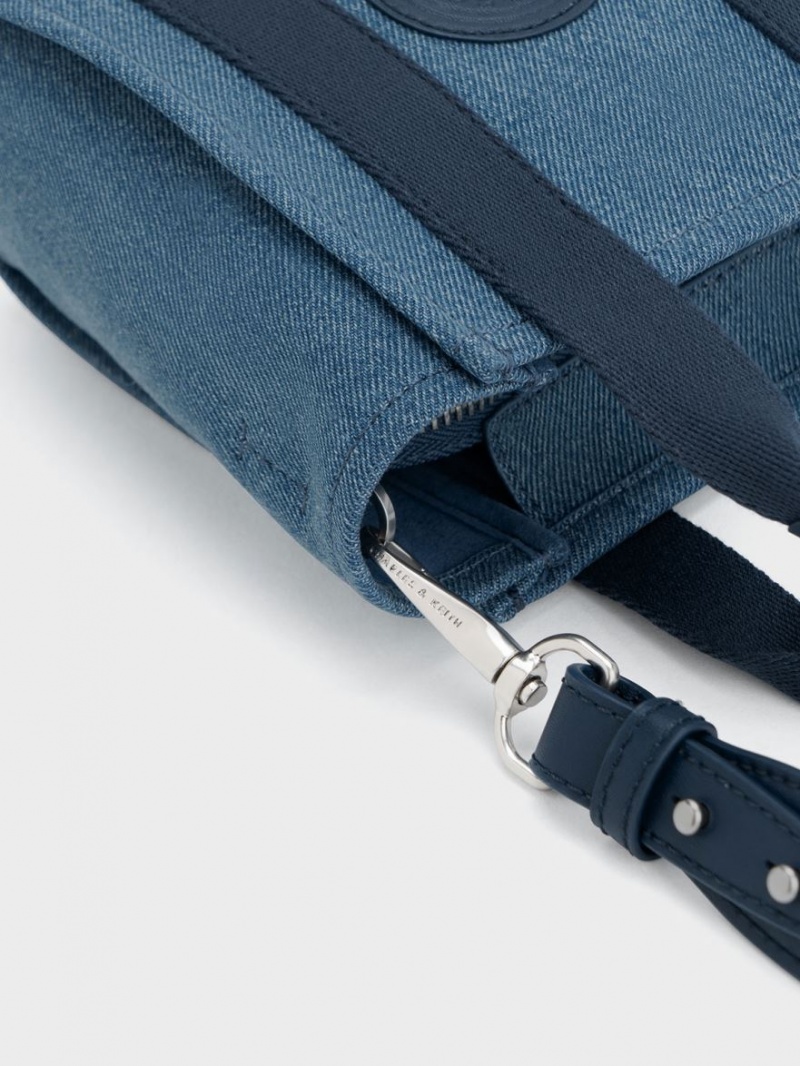τσάντεσ tote Charles And Keith Mini Kay Denim Contrast-Trim μπλε | 41398-ULEA