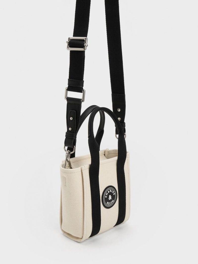 τσάντεσ tote Charles And Keith Mini Kay καμβα Contrast-Trim Μπεζ | 50478-QVMT