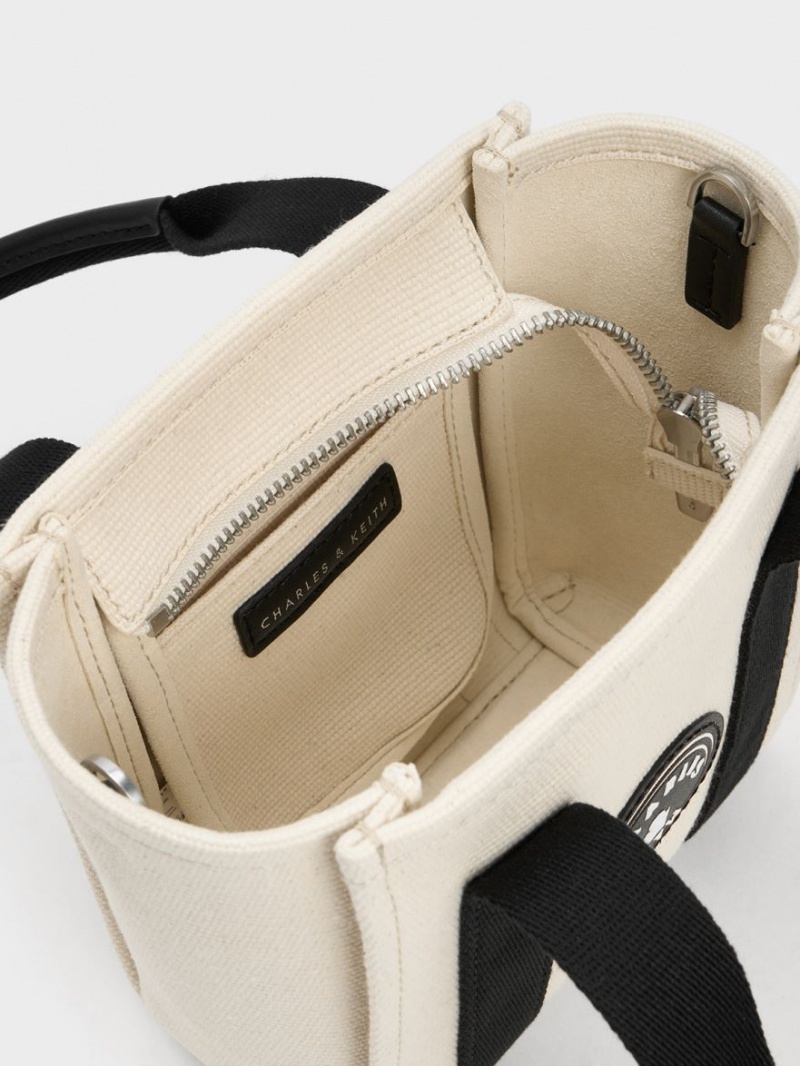 τσάντεσ tote Charles And Keith Mini Kay καμβα Contrast-Trim Μπεζ | 50478-QVMT
