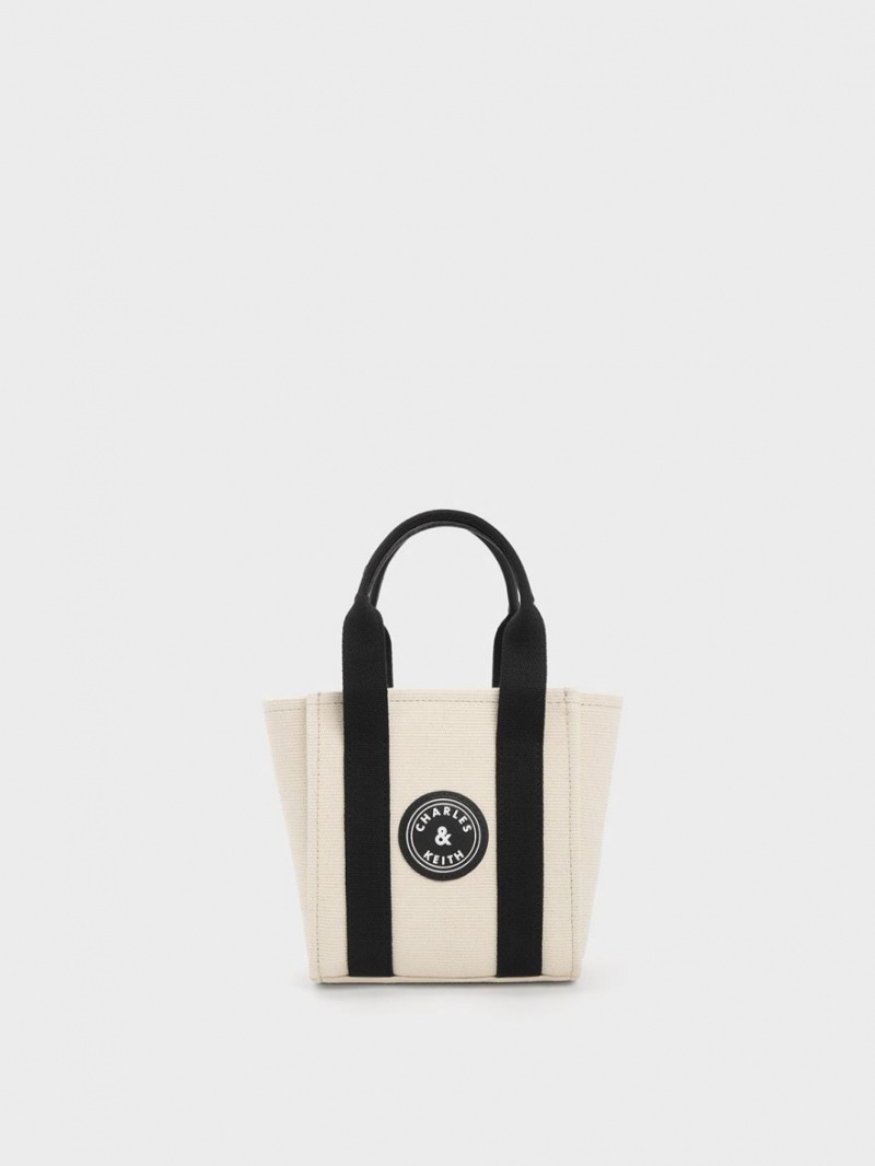 τσάντεσ tote Charles And Keith Mini Kay καμβα Contrast-Trim Μπεζ | 50478-QVMT