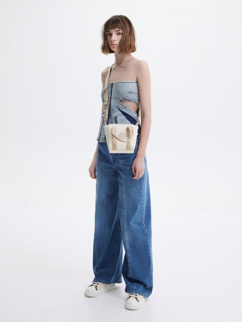 τσάντεσ tote Charles And Keith Mini Kay καμβα Contrast-Trim Μπεζ | 05487-OAWR