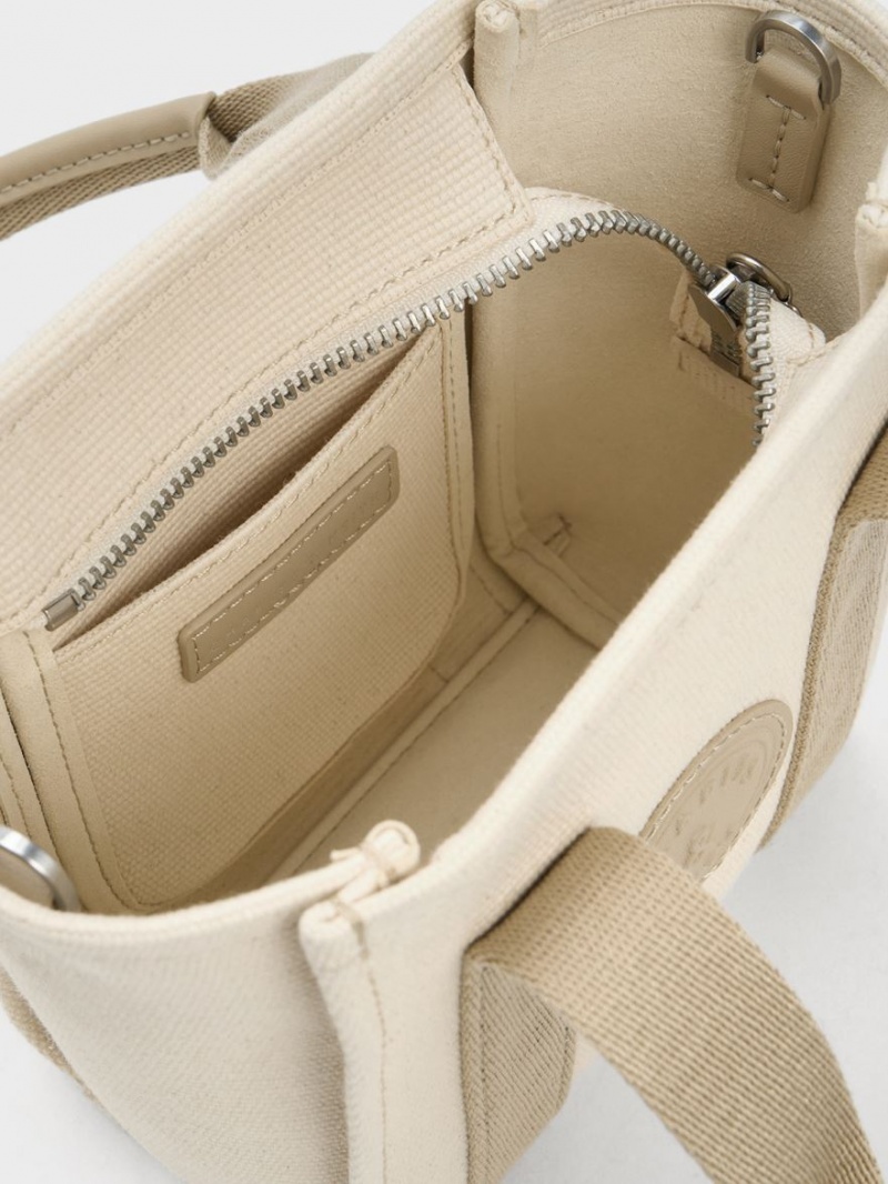 τσάντεσ tote Charles And Keith Mini Kay καμβα Contrast-Trim Μπεζ | 05487-OAWR