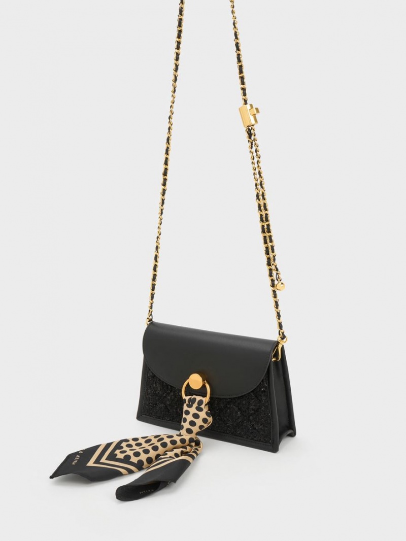τσάντεσ tote Charles And Keith Mini Roza Beaded Handle Scarf μαυρα | 67134-VTCG