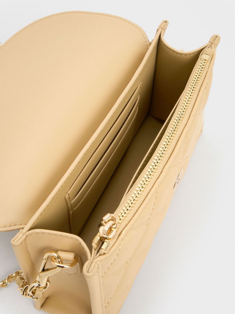 τσάντεσ tote Charles And Keith Mini Roza Beaded Handle Scarf Μπεζ | 93620-ANMF