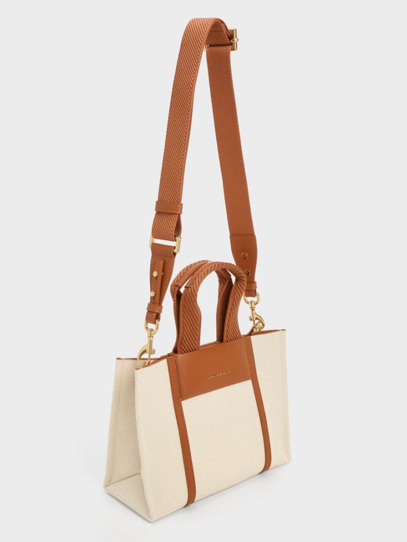 τσάντεσ tote Charles And Keith Mini Shalia καμβα καφε | 16798-OJZQ