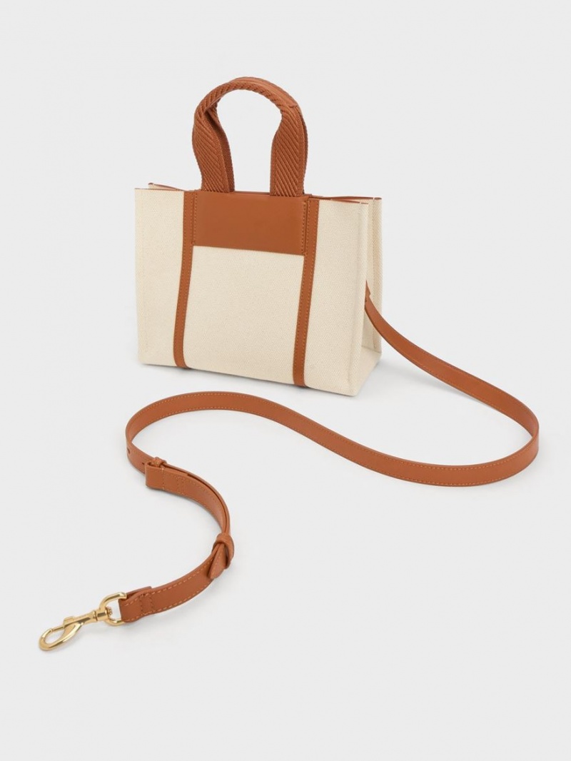 τσάντεσ tote Charles And Keith Mini Shalia καμβα καφε | 16798-OJZQ