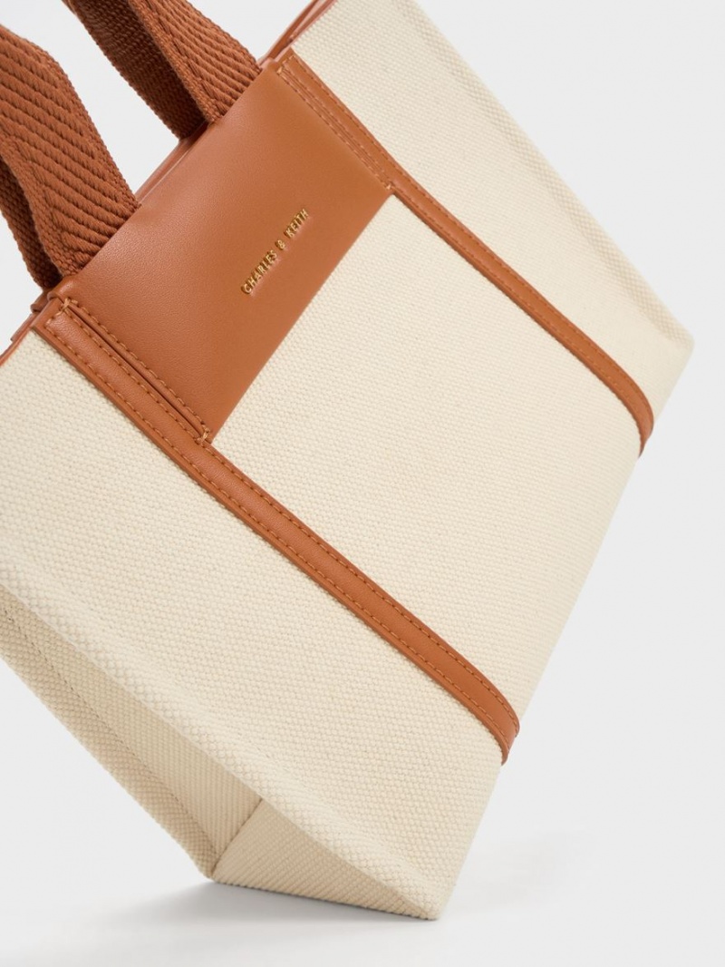 τσάντεσ tote Charles And Keith Mini Shalia καμβα καφε | 16798-OJZQ
