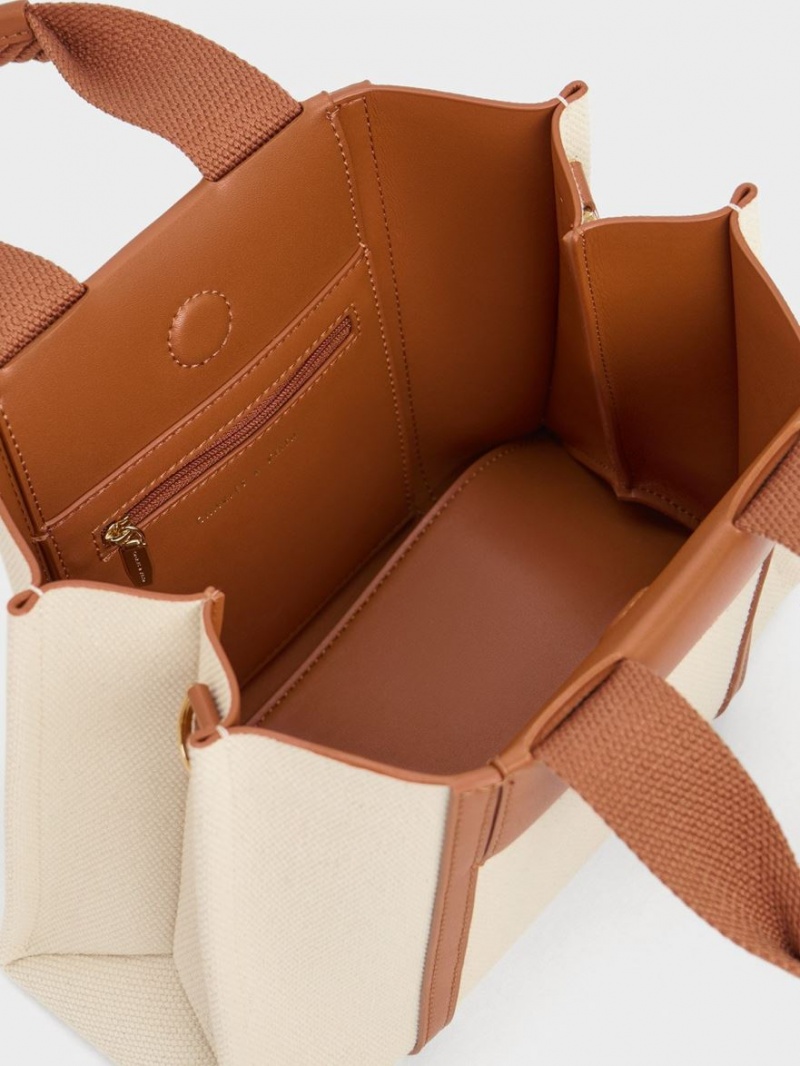 τσάντεσ tote Charles And Keith Mini Shalia καμβα καφε | 16798-OJZQ