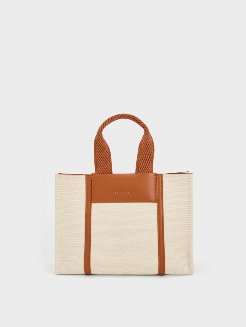 τσάντεσ tote Charles And Keith Mini Shalia καμβα καφε | 16798-OJZQ
