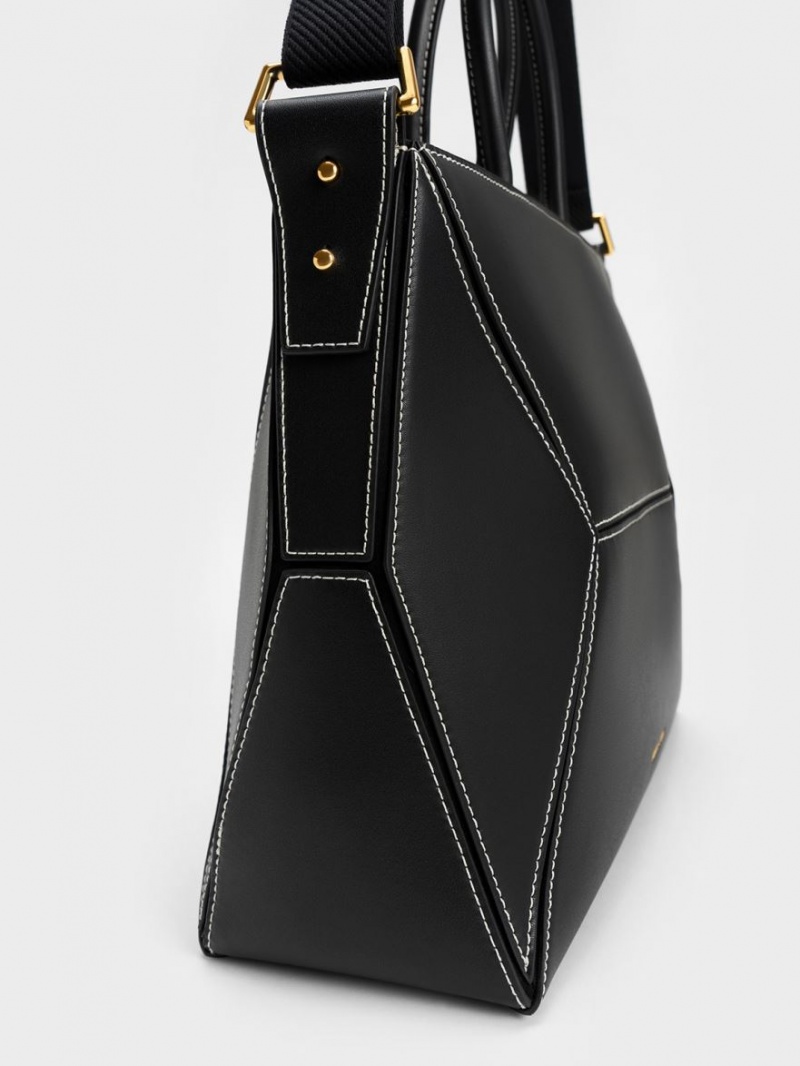 τσάντεσ tote Charles And Keith Nasrin Geometric μαυρα | 08219-WGMA