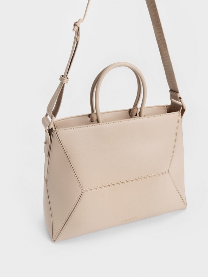 τσάντεσ tote Charles And Keith Nasrin Geometric Μπεζ | 54308-PUFC