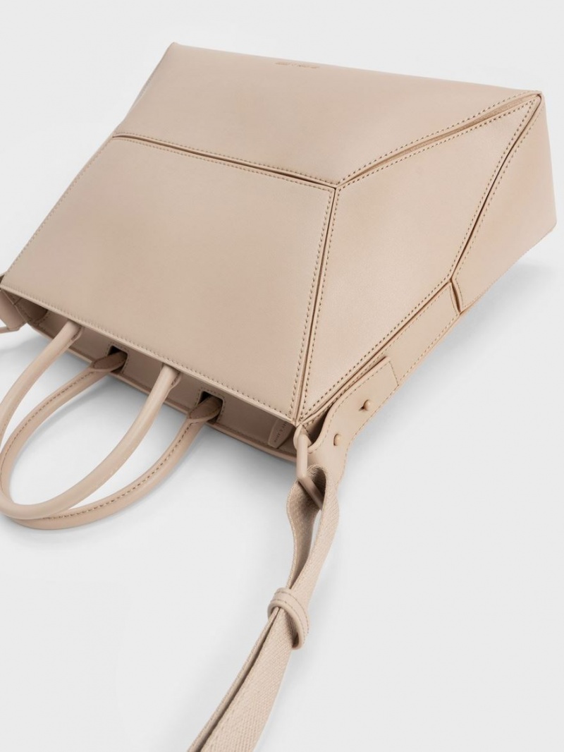 τσάντεσ tote Charles And Keith Nasrin Geometric Μπεζ | 54308-PUFC