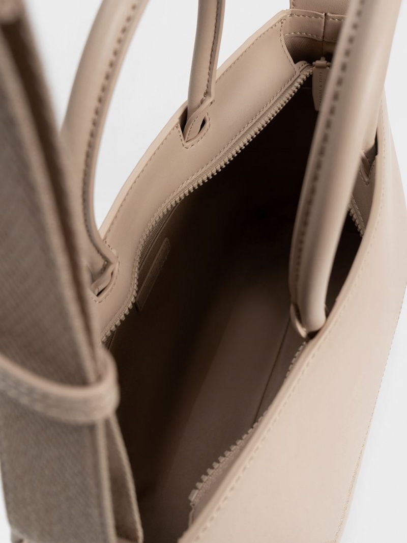 τσάντεσ tote Charles And Keith Nasrin Geometric Μπεζ | 54308-PUFC