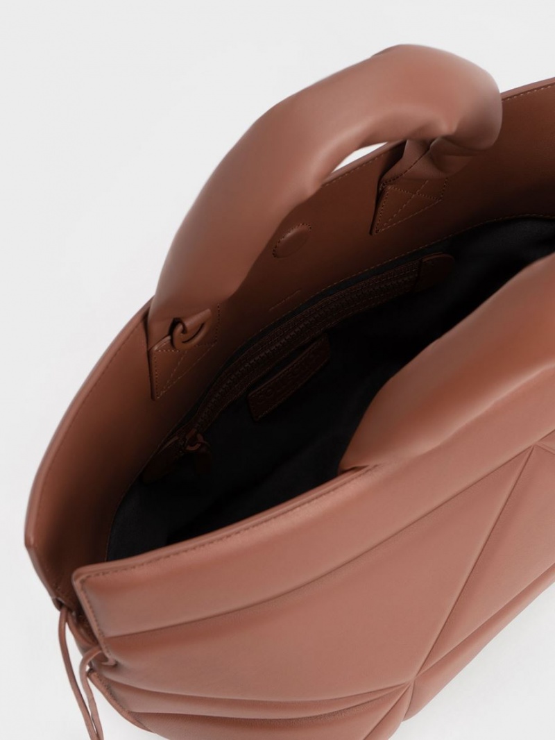 τσάντεσ tote Charles And Keith Nina δερματινα Drawstring Slouchy καφε | 45192-YDZG