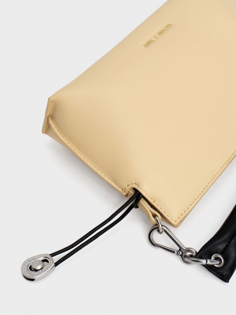 τσάντεσ tote Charles And Keith Nina δερματινα Drawstring Slouchy Μπεζ | 94235-FOZG