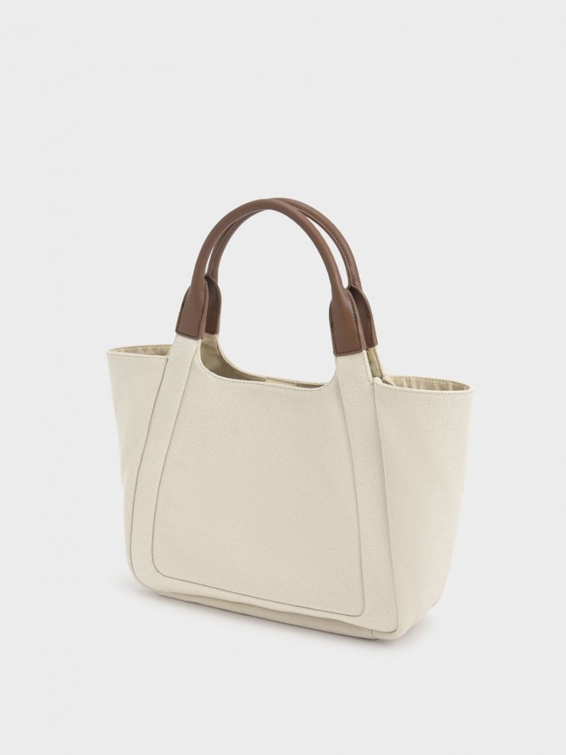 τσάντεσ tote Charles And Keith Nova Two-Tone Large καμβα ασπρα | 89753-RPST