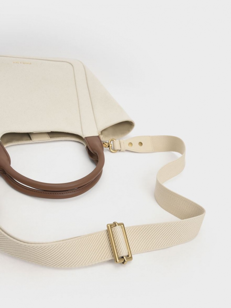 τσάντεσ tote Charles And Keith Nova Two-Tone Large καμβα ασπρα | 89753-RPST