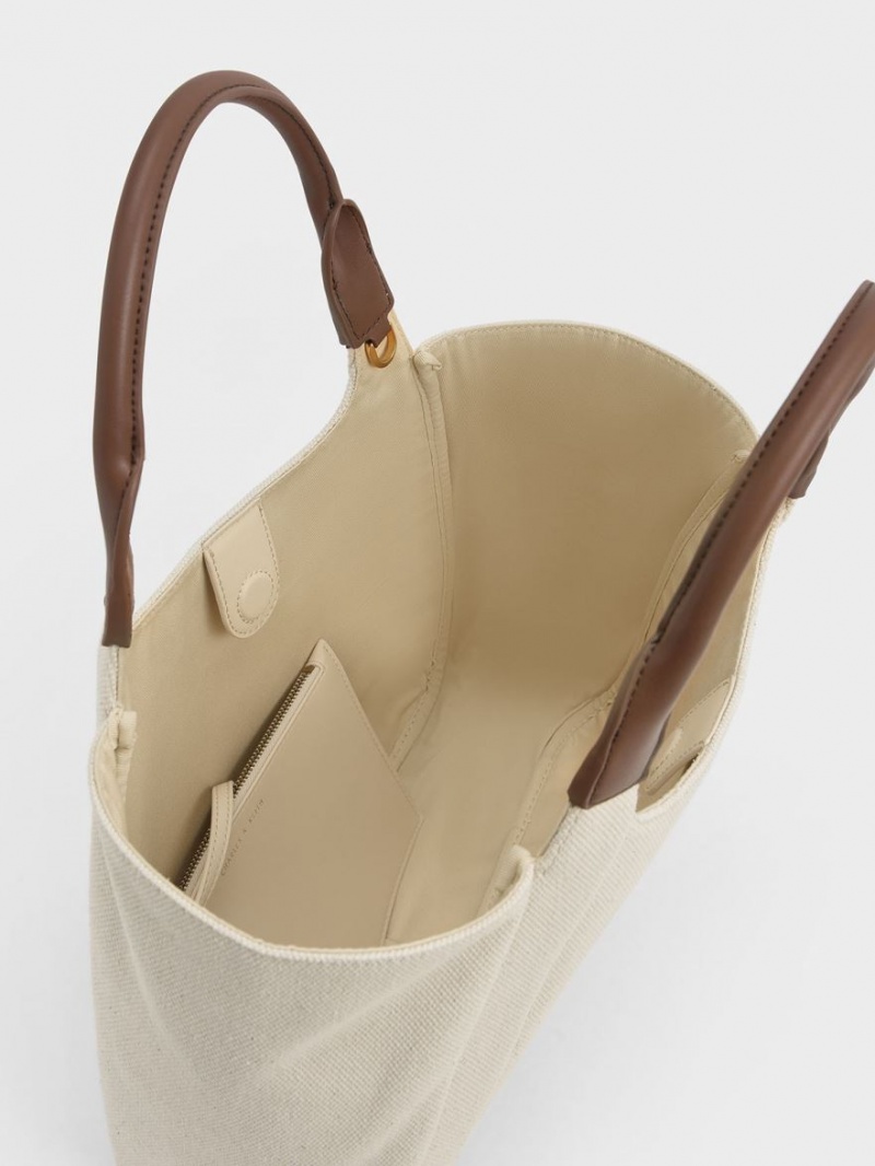 τσάντεσ tote Charles And Keith Nova Two-Tone Large καμβα ασπρα | 89753-RPST