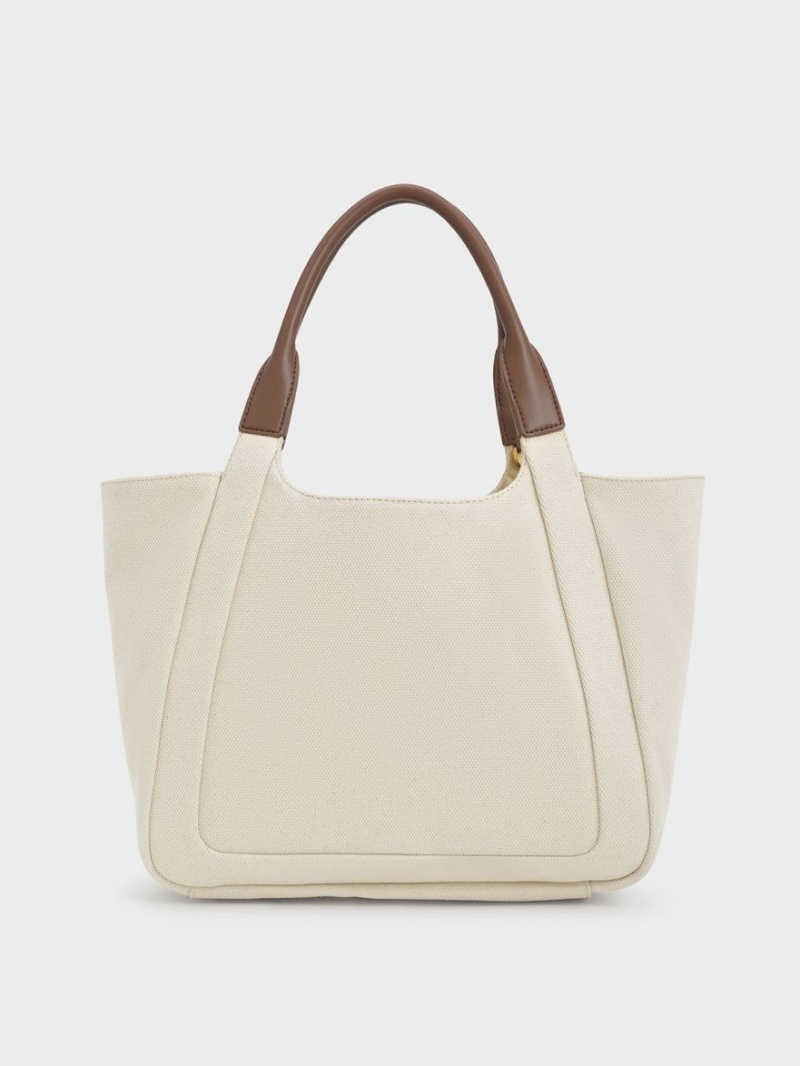 τσάντεσ tote Charles And Keith Nova Two-Tone Large καμβα ασπρα | 89753-RPST