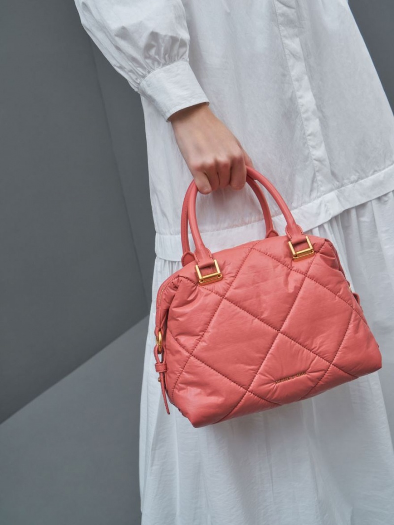 τσάντεσ tote Charles And Keith Paffuto Καπιτονέ κοραλι | 52067-TZPF
