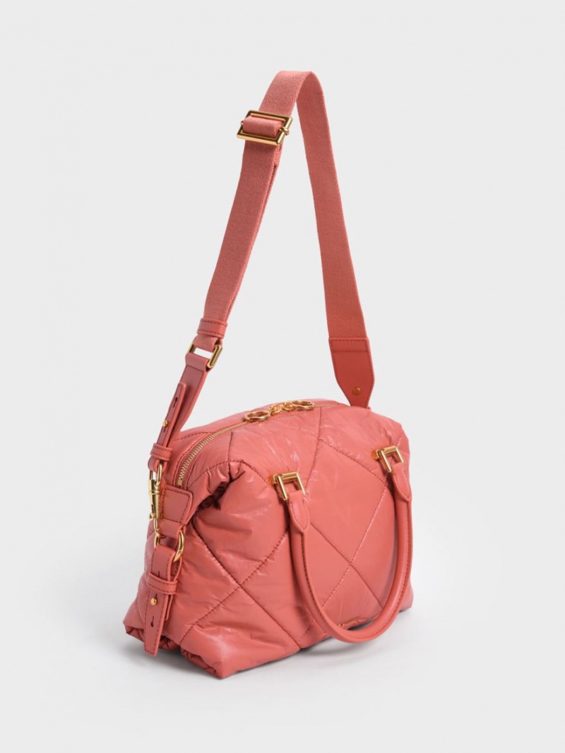 τσάντεσ tote Charles And Keith Paffuto Καπιτονέ κοραλι | 52067-TZPF