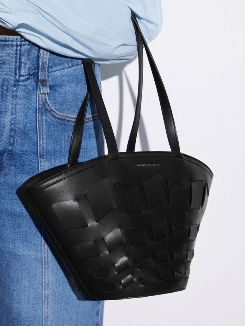 τσάντεσ tote Charles And Keith Panelled μαυρα | 91248-RLMF