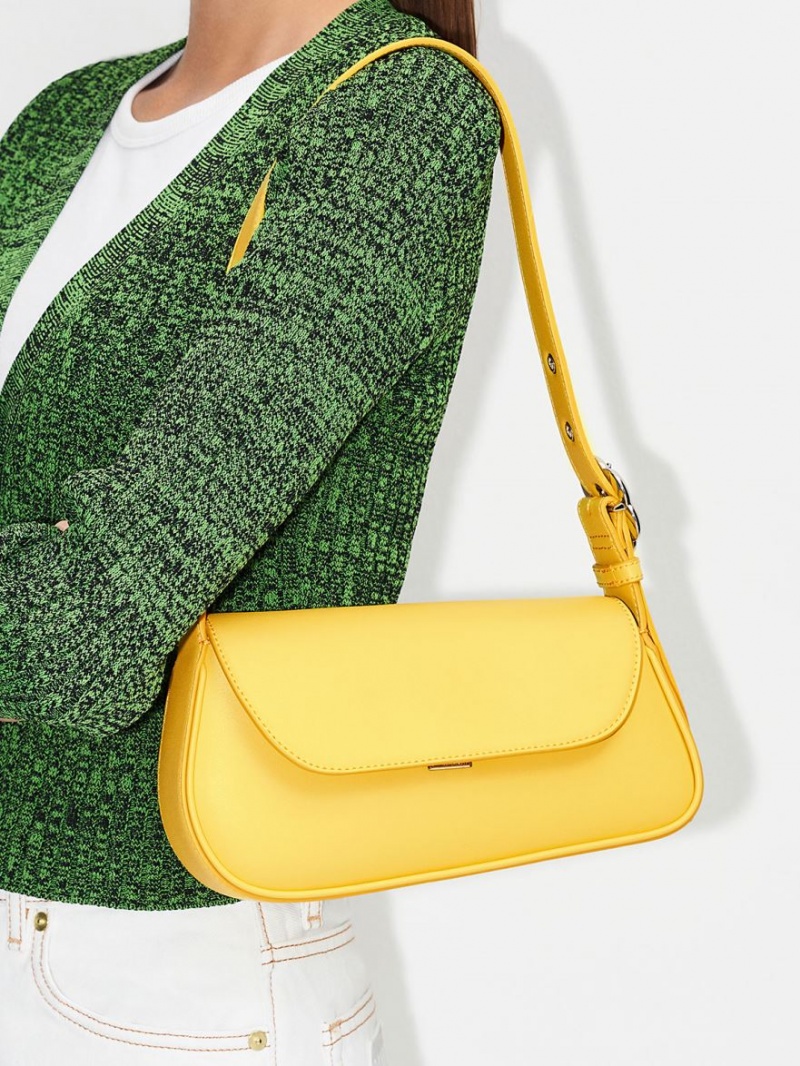 τσάντεσ tote Charles And Keith Petra Asymmetrical Front Flap κίτρινα | 83059-KGDM