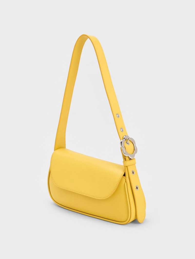 τσάντεσ tote Charles And Keith Petra Asymmetrical Front Flap κίτρινα | 83059-KGDM