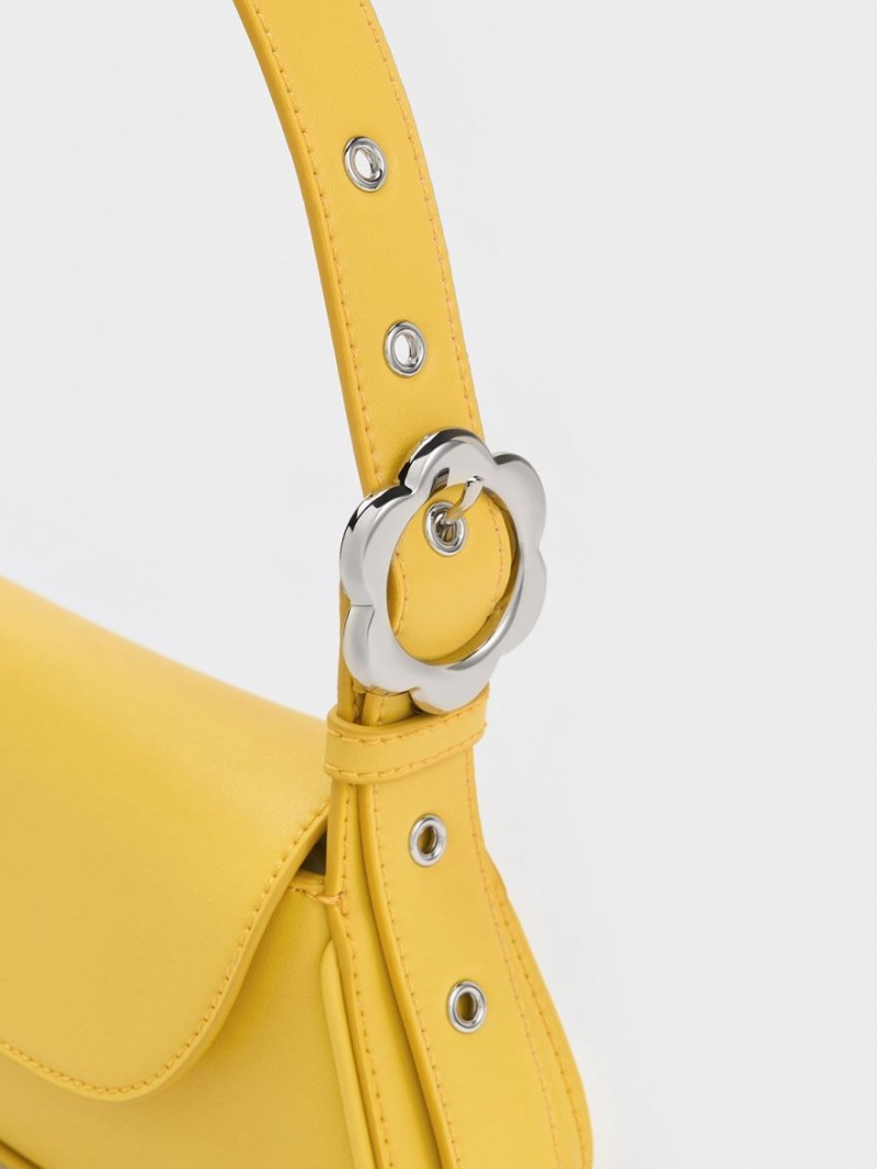 τσάντεσ tote Charles And Keith Petra Asymmetrical Front Flap κίτρινα | 83059-KGDM