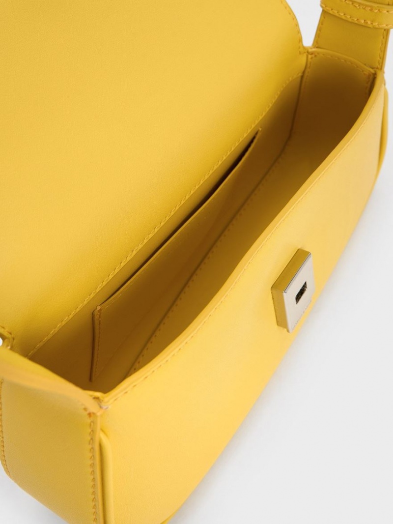 τσάντεσ tote Charles And Keith Petra Asymmetrical Front Flap κίτρινα | 83059-KGDM
