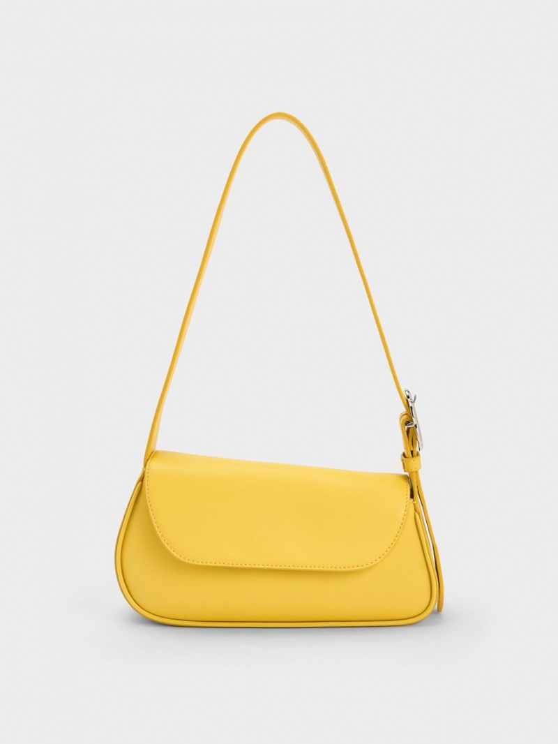 τσάντεσ tote Charles And Keith Petra Asymmetrical Front Flap κίτρινα | 83059-KGDM